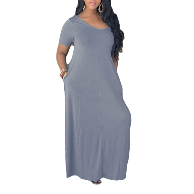 

v-neck long Dress loose lounge wear Solid Color High Quality dresses Women's Clothing summer fashion streetwear clothes, Red