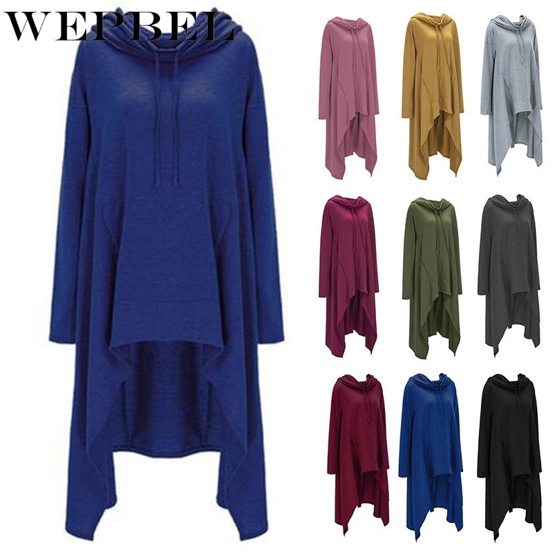 

WEPBEL Hooded Pullover Long Hoodies Sweatshirts Women' Fashion Solid Color Draw Cord Coat Long Sleeve Loose Casual Poncho Coat, Black