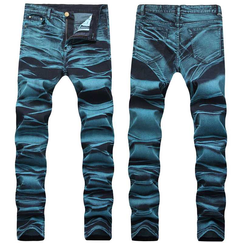 

Men's colored tie and dye slim jeans Trendy plus size painted denim pants