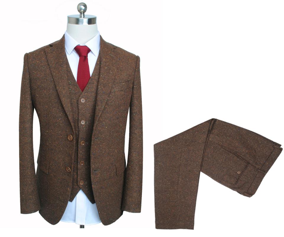 

Mens Suits 3 Pieces Notch Lapel Herringbone Casual Wedding Prom Brown Slim Fit high quality Tuxedos Jacket Blazer & Pants & Vest