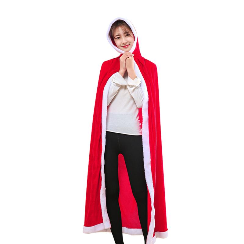 

Christmas Cape Soft Velvet Long Red Hooded Cloak Santa Cosplay Costume for Women Girls