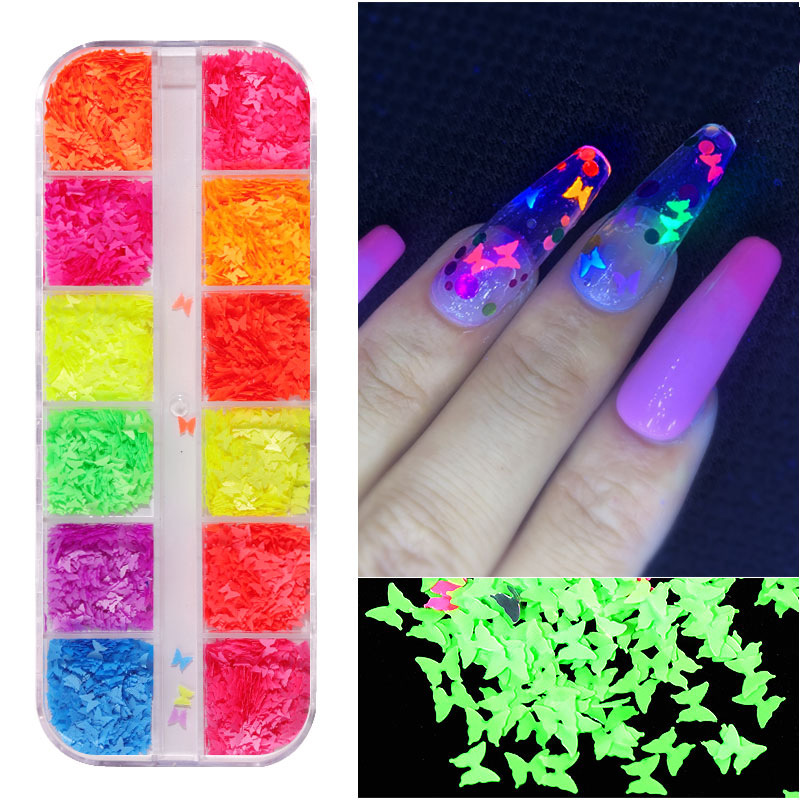 

12 Colors mixed sequins Laser DIY Star butterfly patch Nail Art Decoration Decals Glitter Flake Nail Sequins Manicure Nail Supplies Tool, Silver;gold