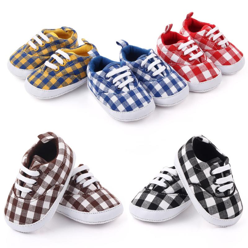 

New Plaid Baby Cotton Infant shoes first walkers Baby moccasins Anti-slip crib Sneakers Girls lace-up shoes, Red black