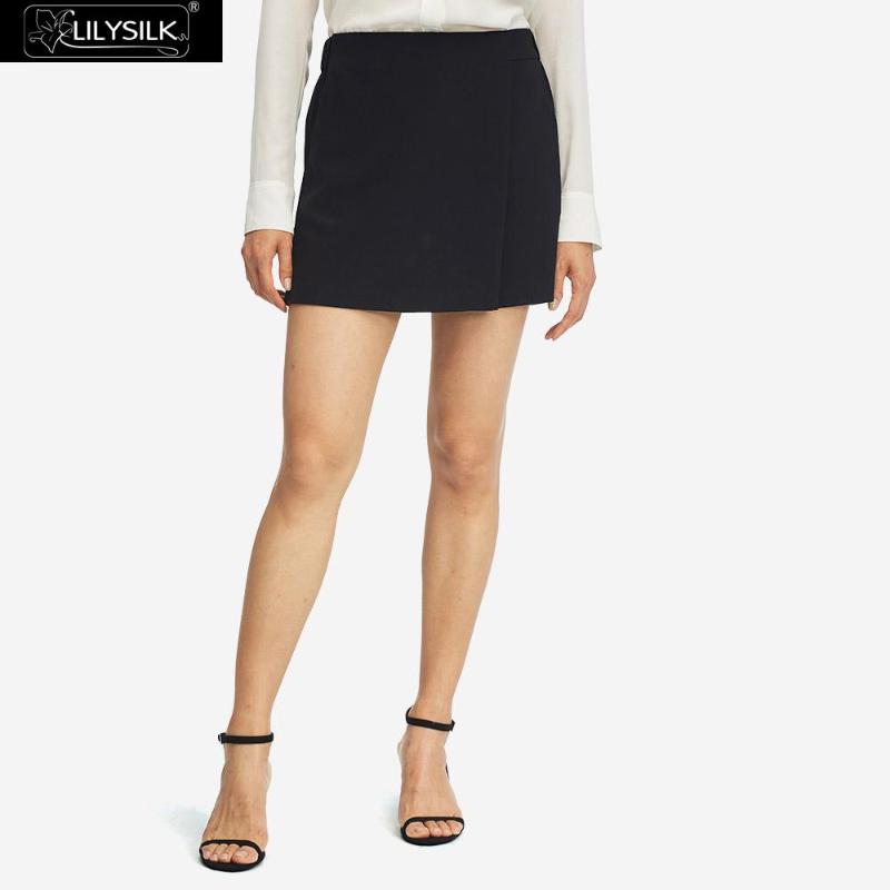 

LilySilk Silk Shorts Skirt Casual Asymetric Women New Free Shipping, Black