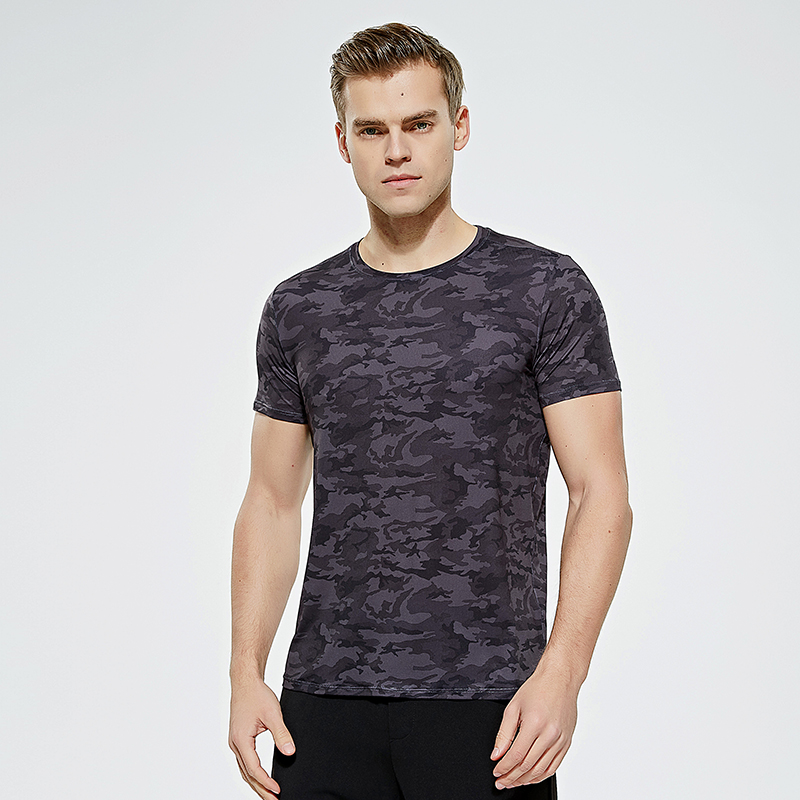 

Running T Shirts Men Polyester Gym Tshirts Quick Drying Short Sleeve Sport Tops Camouflage Breathable Jogging Jogger T-shirts, Blue