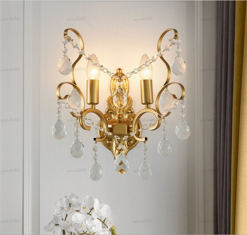 

European Modern Crystal Wall Lamp Gold Sconce Wall Light For Living Room Bathroom Home Indoor Lighting Beside Bedroom Decoration