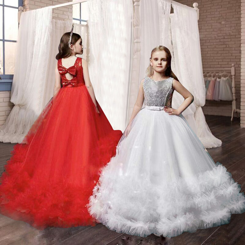 

Princess Kids Dresses For Girls Pageant Party Holiday Children Lace Long Backless Wedding Dress Teen Girl Graduation Prom Gown, Pink 2