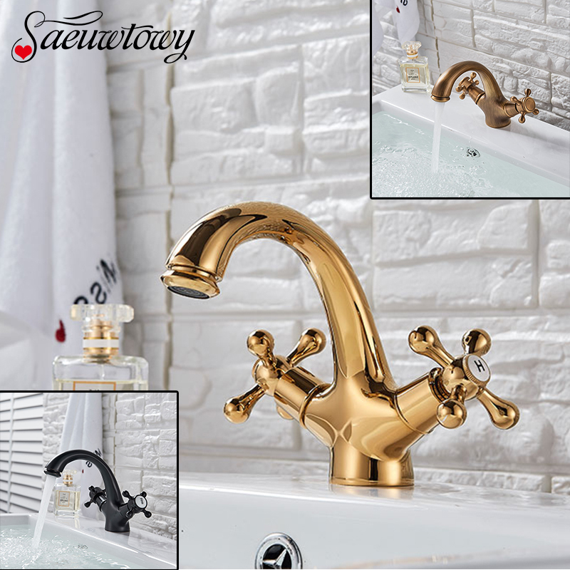 

Deck Installation Golden Basin Faucet Bathroom Basin Faucet Animal Shape Antique Hot And Cold Mixer Double Handle Spout Tap