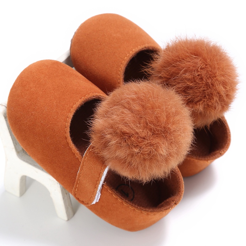 

Baby Girls Shoes Autumn Spring Shoes Solid Infant Shallow First Walkers Toddler Plush Ball Anti Slip Moccasins -18 Months, Gray