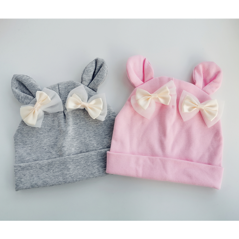 

baby infant Cap ear hat cotton Hat with ear Butterfly Knot Melamed bow tie Girls knitted n Beanie Kids for girls children, White