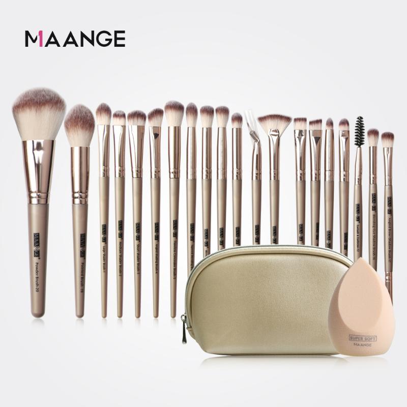 

MAANGE Pro 12/18/20 pcs Makeup brushes set + Bag + Sponge Beauty Powder Foundation Eyeshadow Make up Brush With Natural Hair