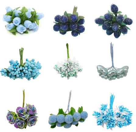 

Blue Artificial Flowers Mini Stamen Berry Fruit Bud Bouquet DIY Wreath Scrapbooking Craft Gift Box Decor Supplies, F11