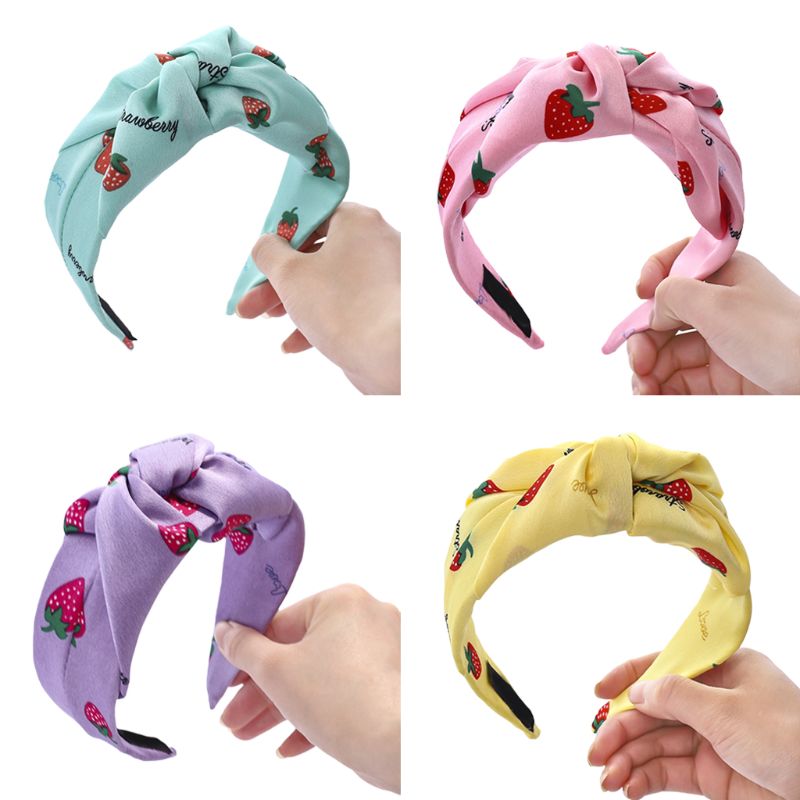 

Sweet Strawberry Print Hair Hoop Women Girls Summer Personality Wide Bandana Bright Candy Color Twist Knot Headband, Pink