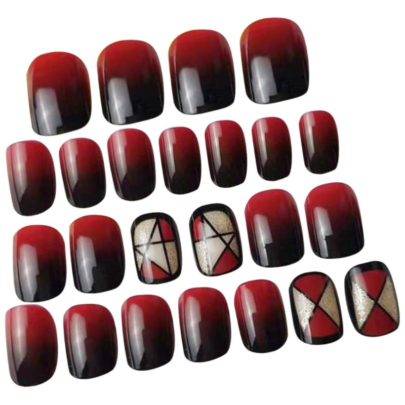 

24pcs Delicate Nail Sticker Fake Nail Paste Fashion Art Tool Fake Tip Decals Creative Manicure Pieces for Woman G, Red