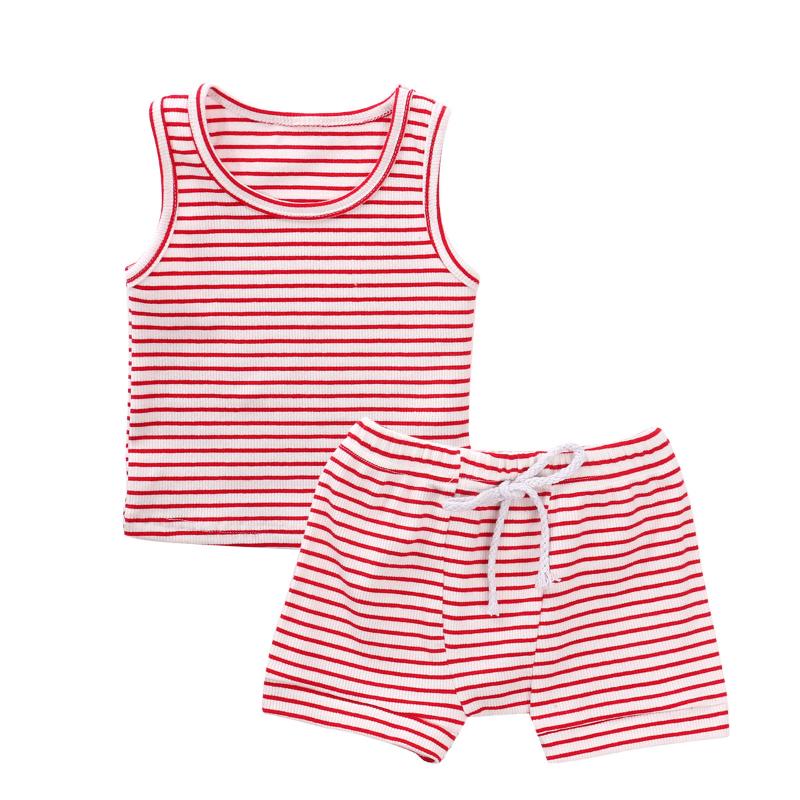 

Summer Toddler Kid Baby Boy Girl Striped Clothes Set Vest + Shorts Cotton Casual Comfort Outfit 2Pcs, Green