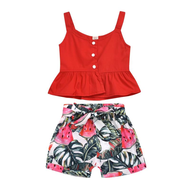 

Summer Children Set Red Vest + Floral Shorts Sets for Kids Fashion Girls Suits Kids Clothes