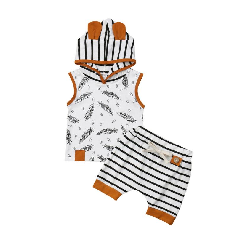 

0-24 Months Baby Clothes Set Sleeveless Sweatshirt For Girls Leaves Print Hoodies Boys Striped Pants Newborn Toddler Baby Set, As pic