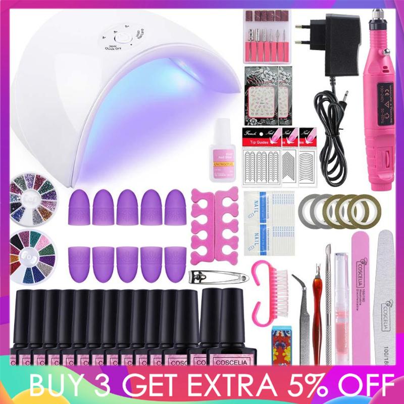 

Nail Set 36W UV LED Lamp Dryer With Nail Gel Polish Kit Soak Off Manicure Tools Set Drill Machine Kit For Art Tools