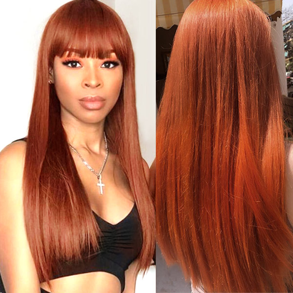 

Allove Hair 4/27 4# ginger 27# Straight Human Hair Wigs with Bangs Peruvian Indian Hair Malaysian Colored Ombre Color None Lace Wigs, Brazilian hair