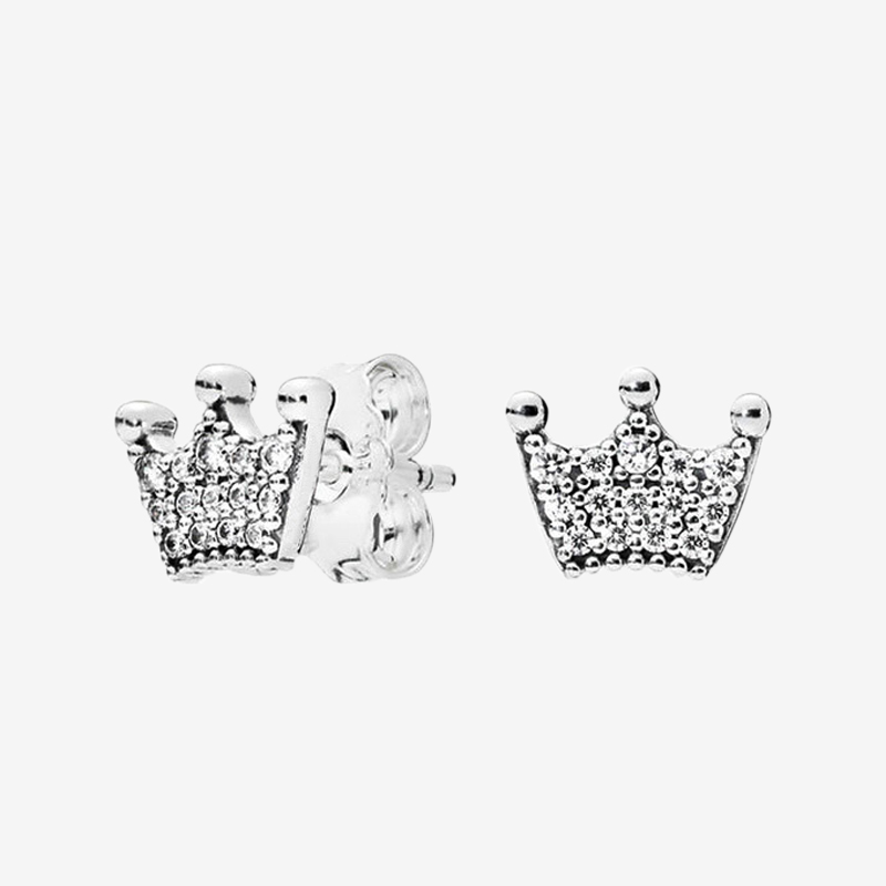

925 Sterling Silver Crown Stud Earring Women Gift Jewelry with Original box for Pandora Rose gold plated small Earrings set