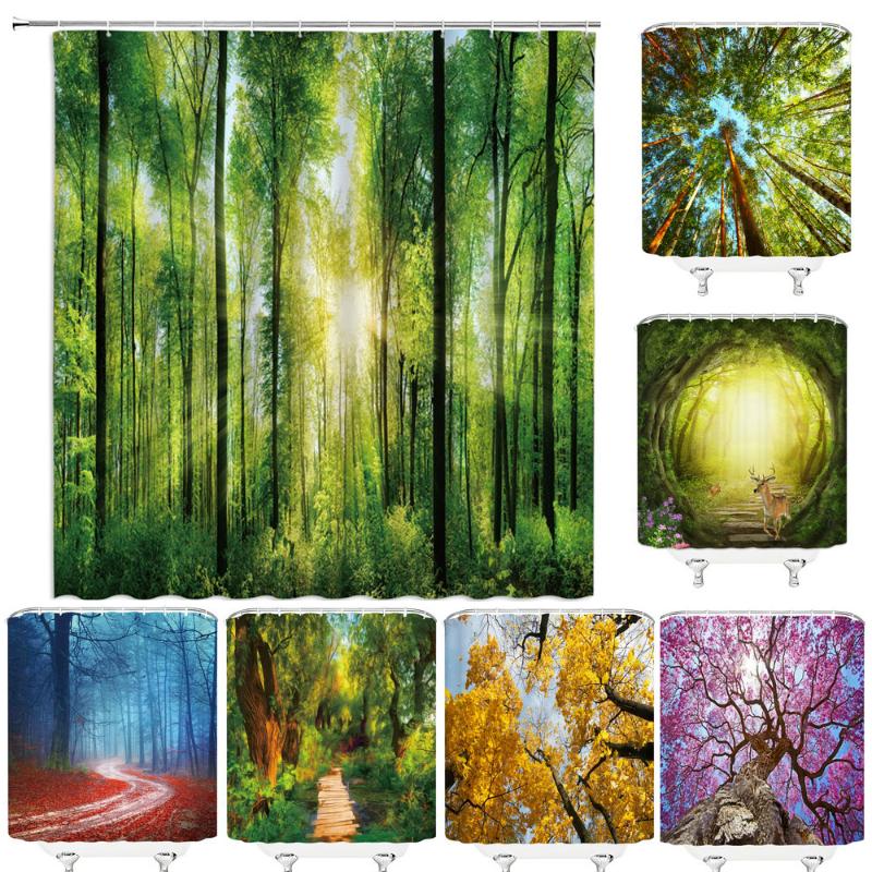 

Nature Forest Shower Curtain Waterproof Bathroom Screen Trees Scenery Curtains Polyester cloth Bath Home Curtains 180X200CM
