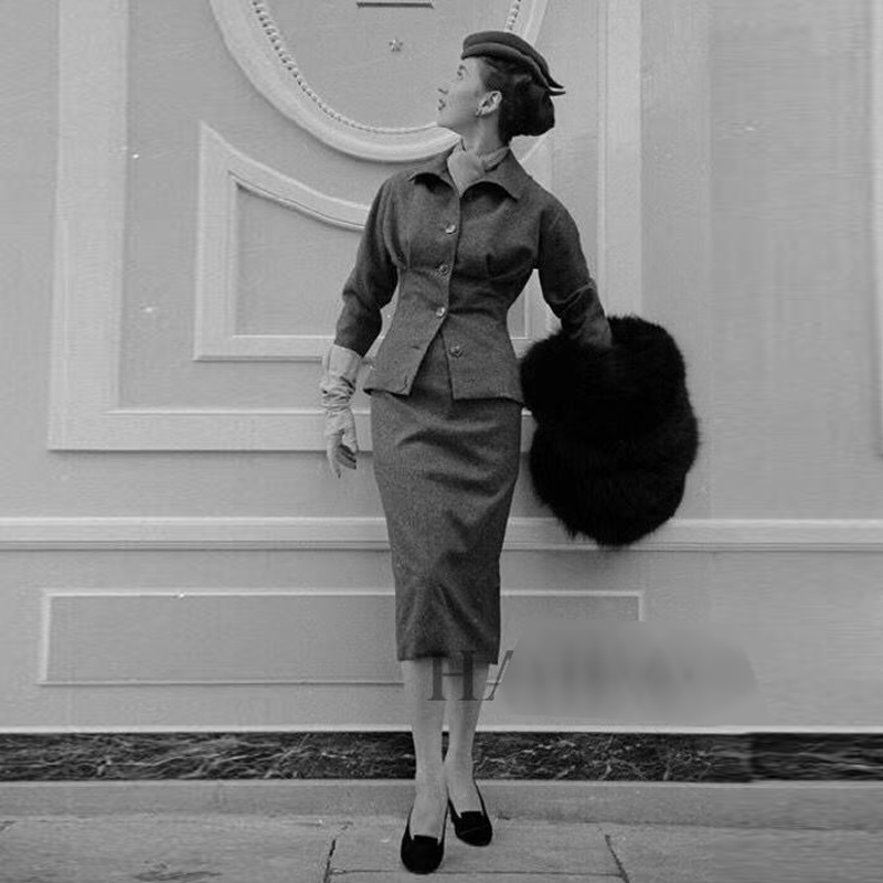 

Runway New Fashion High Quality 2020 Summer Party Workplace Sexy Jacket Grey Pencil Half Skirt Vintage Elegant Chic Women' Sets, Dark grey