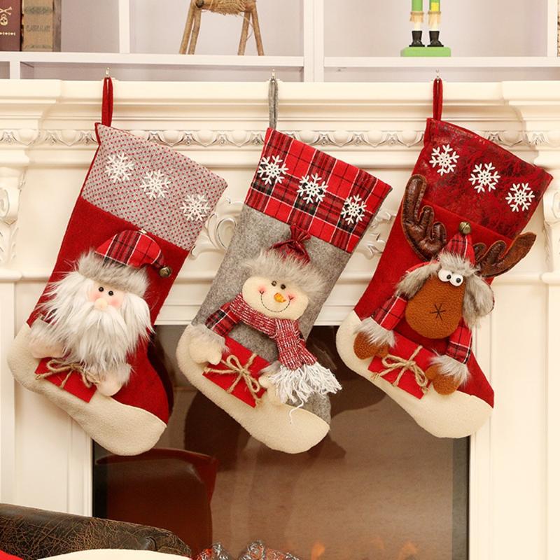 

Christmas Stocking Gift Bag Santa Claus Socks Xmas Tree Hanging Ornament Decorations New Year Gift Candy Bags