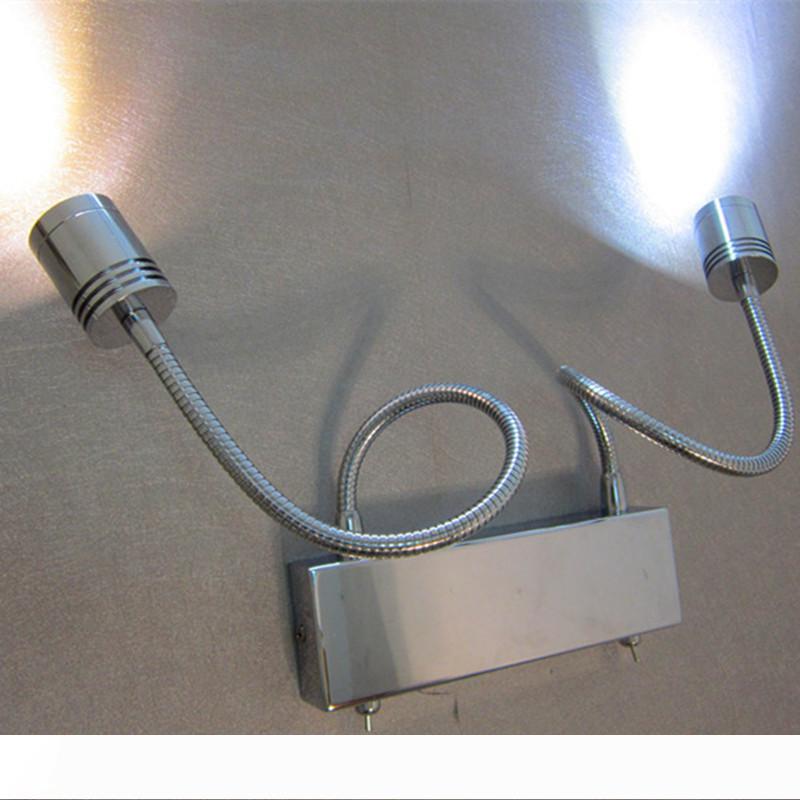 

Topoch Bedside Lights LED 2x3Watt Double Switched Directional Spotlights Focusing Lens Stainless Steel Base Aluminium Tube Chrome Finish