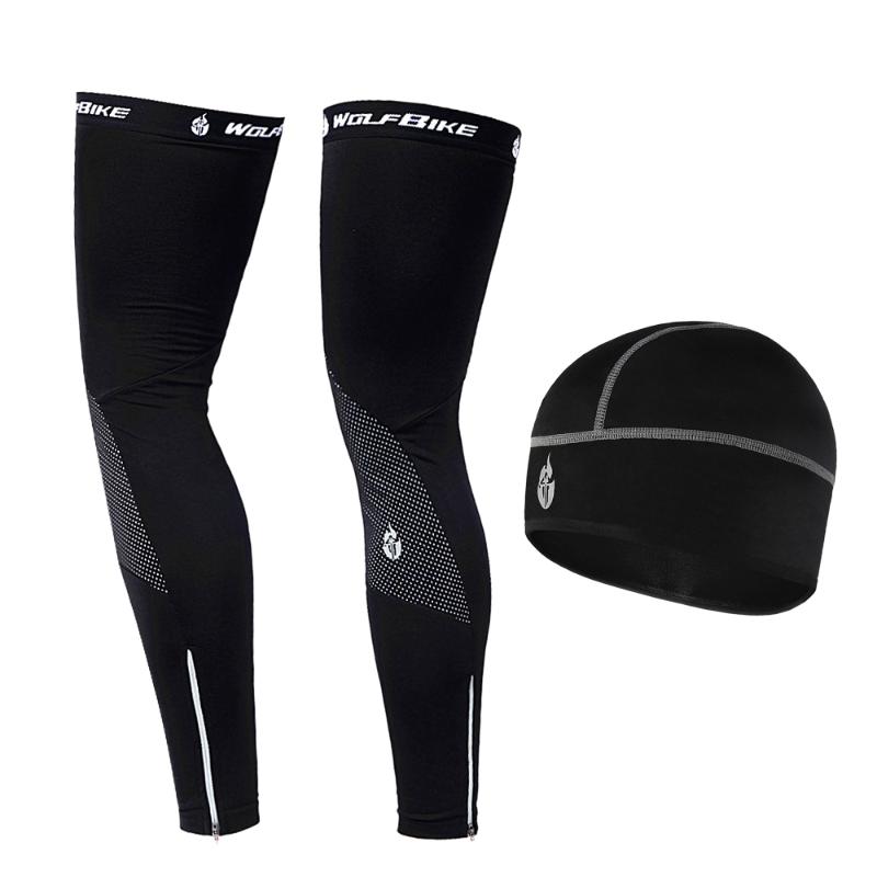 

Wosawe Windproof Warm Cycling Cap Set Outdoor Sports Bicycle Cycling Warm Hat Leg Sleeves Leggings for Men Women, Green