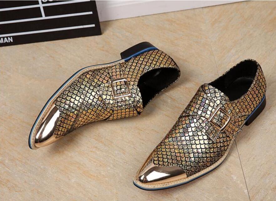 

newItalian Luxury Style Gold Men's Business Prom Shoes Genuine Leather Mens Dress Wedding Shoes Pointed Toe Men Flats Loafers Shoes EUR38-46