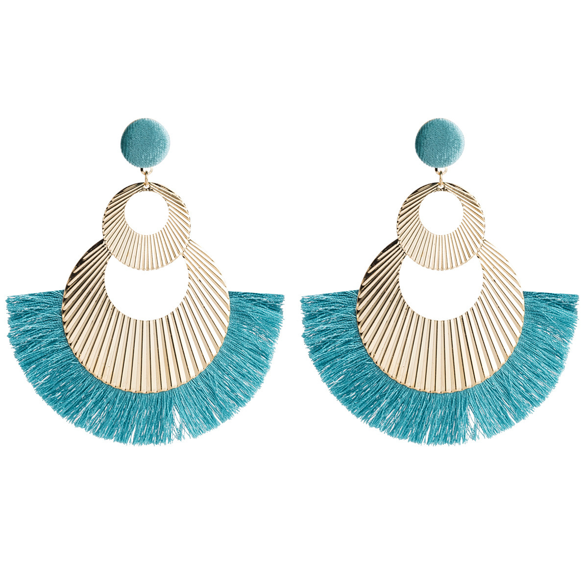 

Exaggerated alloy woven fan-shaped tassel earrings women's fashion autumn bohemian style