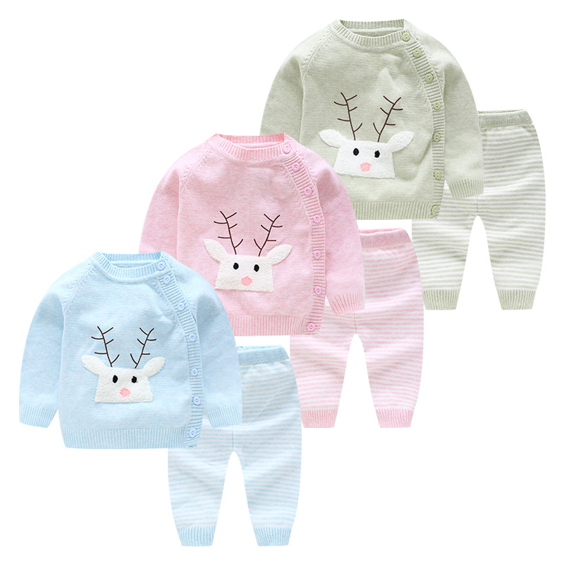 

Mioigee 2pcs Baby Boy Set Wool Knitted Cotton Sweater Girls Boys Sets Infant Warm Pants Suit Newborns Toddler Clothing Sets, Blue