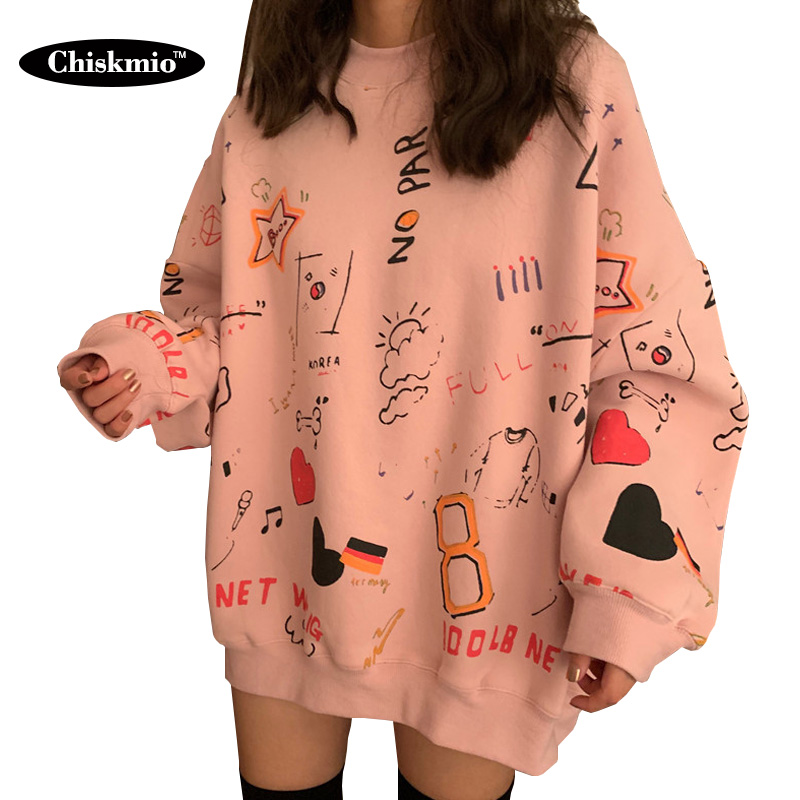 

Chiskmio Oversize Sweatshirt Women Pullover Letter Printed Loose Sweatshirt Women Clothing Warm Harajuku Streetwear Autumn, Blue