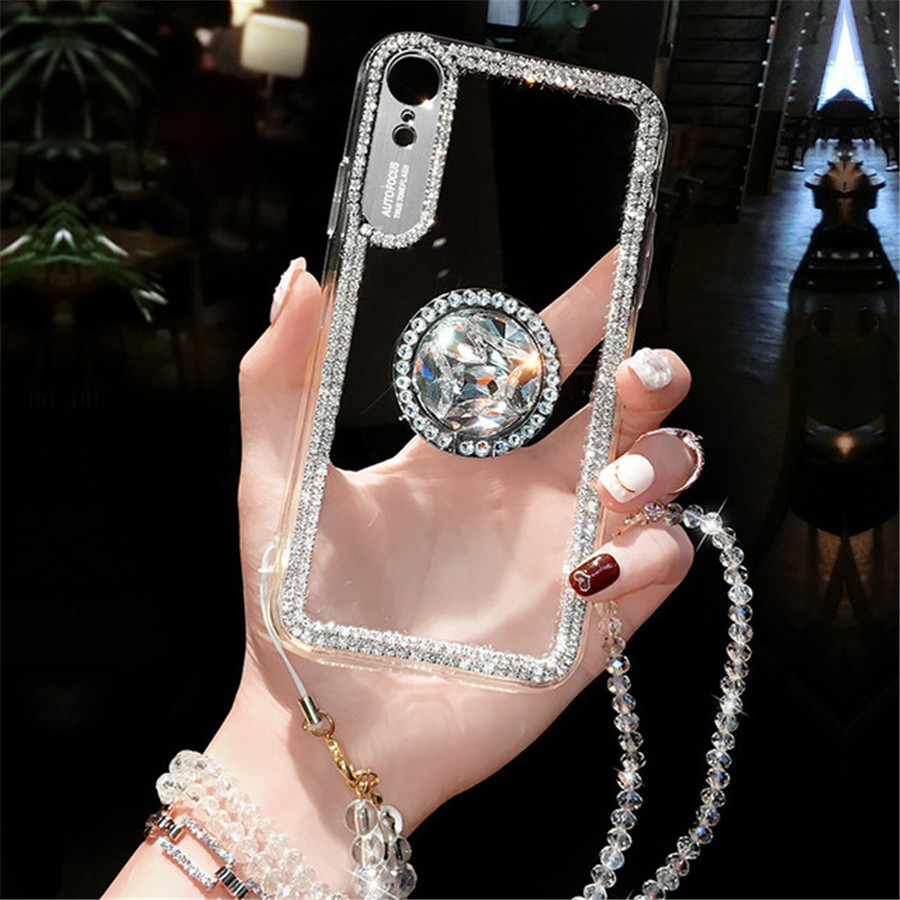 

Luxury Bling Glitter iphone 12 pro max phone cases iPhone 11 Pro Max X XR XS Max 8 7 Plus 6 6S Plus Case Cover With Diamond Ring Lanyard, Red