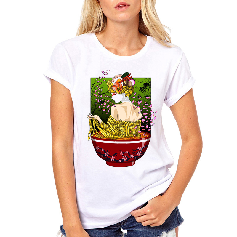 

TEEHUB New Fashion Anime Women T-Shirt Funny Geisha Ramen Printed T Shirts Short Sleeve Tees Hipster Tops, 2886