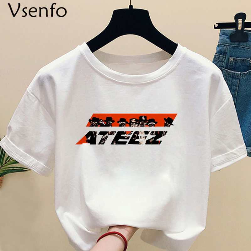 

Kpop ATEEZ Print Casual T-shirts Women and Men Clothes White Summer Tops Short Sleeve Kpops T-Shirts for Fans MX200721