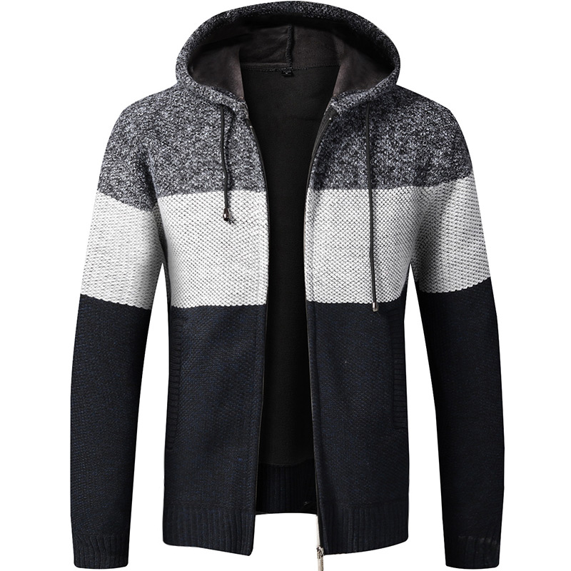 

Sweater Coat Men 2020 Winter Thick Warm Hooded Cardigan Jumpers Men Striped Wool Liner Zipper Fleece Coats