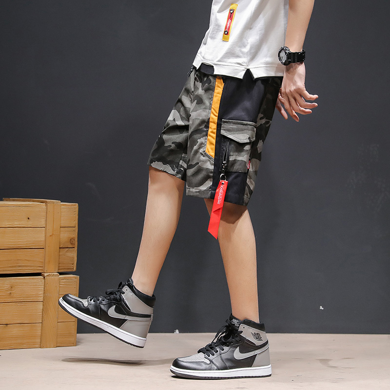 

Summer Patchwork Camouflage Mens Cargo Shorts Camo Hip Hop Streetwear Cotton Multi Pockets Loose Men Shorts, Army green