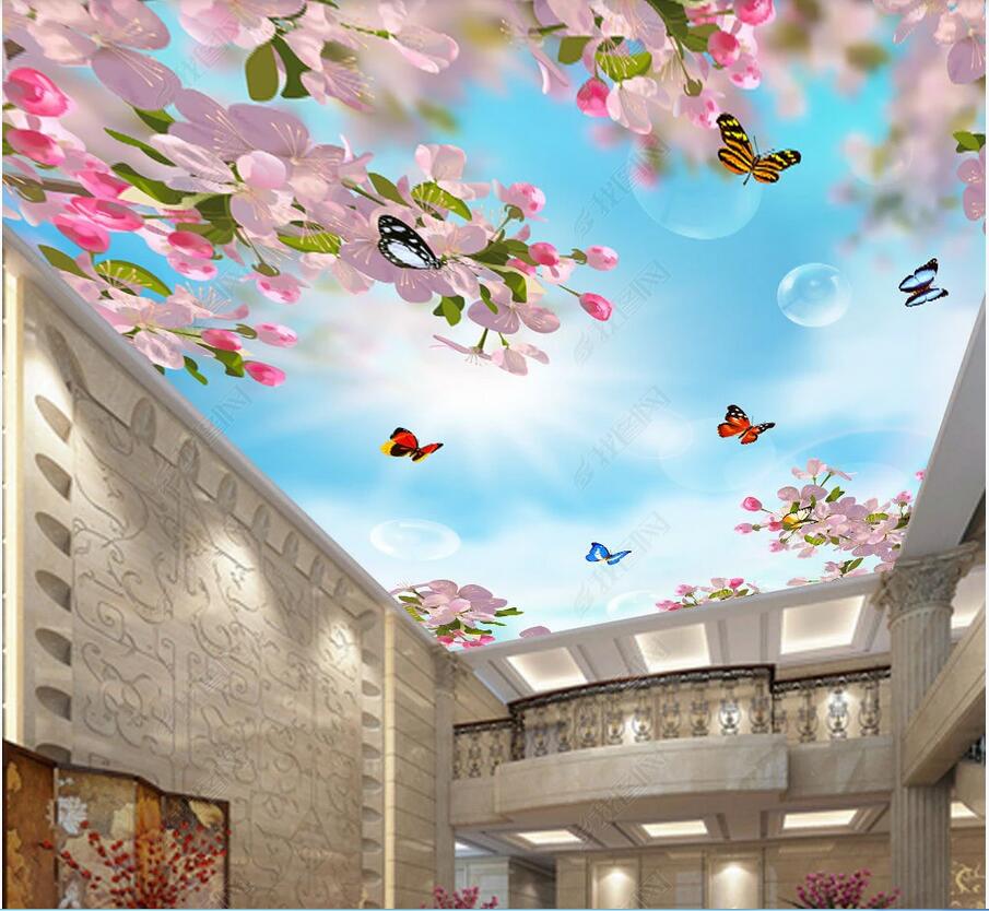 

3d ceiling murals wallpaper custom mural Fantasy peach blossom flower ceiling zenith mural 3 d wallpaper flowers home decor painting, Non woven