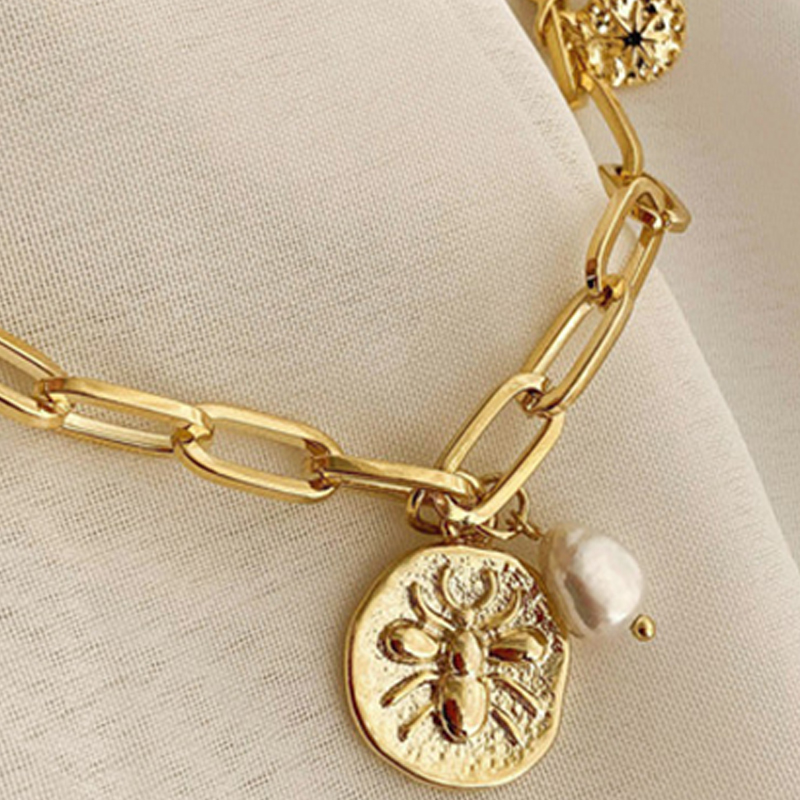 

Pendant Necklaces of Gold Coin Pearl Pendants Necklace Trendy Bee Chokers for Girl New Jewelry Gift256k