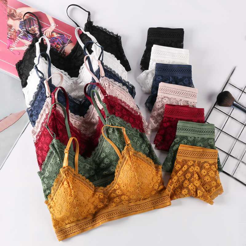 

Sexy Bralette Women Bras Panties Set Fashion Underwear Seamless Lingerie Padded Wire-free Hollow Briefs Female Intimates #F, N166 g