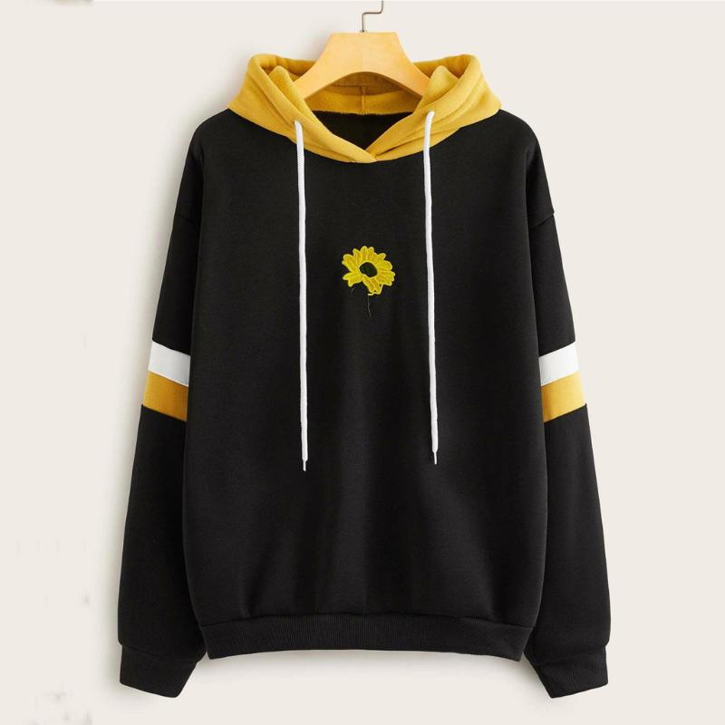 

Women Outdoor Sports top women's Hoodie Sweatshirt Long Sleeve Pullover Sunflower Embroider HoodieTunic Top Blouse #z