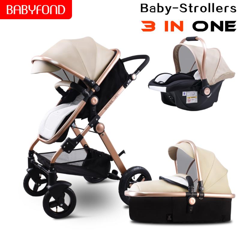 

Tax Free! Golden Baby stroller high landscape baby cars 3 in 1 stroller with car seat 2 in 1 car pram CE safety Babyfond PU