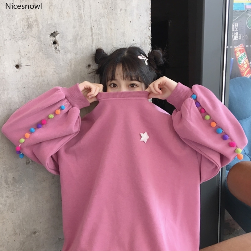 

autumn style pullovers casual sweet loose new Women's Clothing high quality fashion brand Korean sweatshirt oversize Hoodies, Black