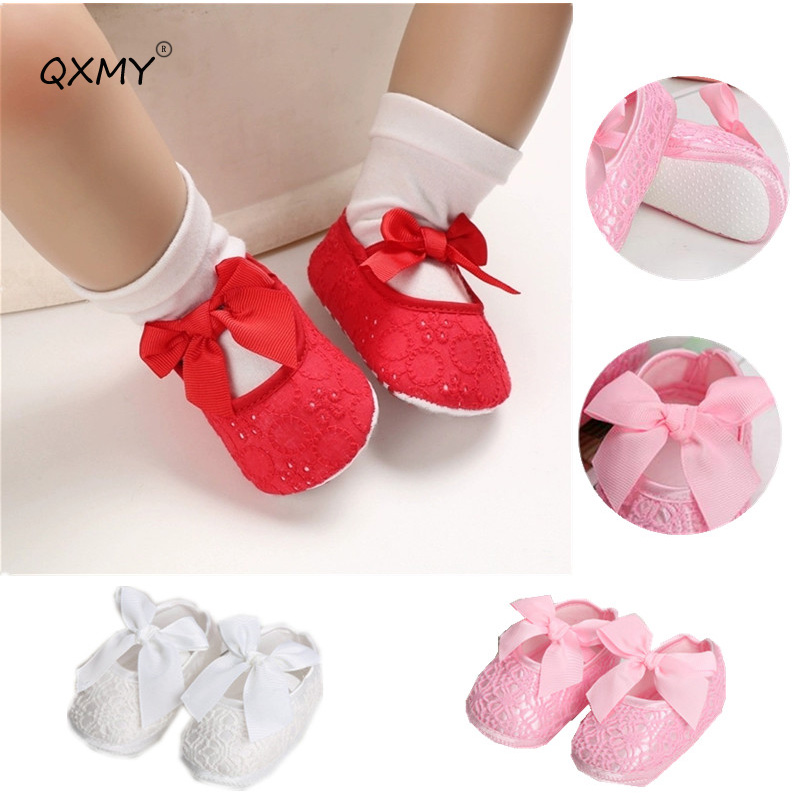 

QXMY Baby Shoes Newborn Baby Girl Princess Boys Shoes First Walkers Non-slip Toddler Bow Soft Sole Spring Summer Autumn, Red
