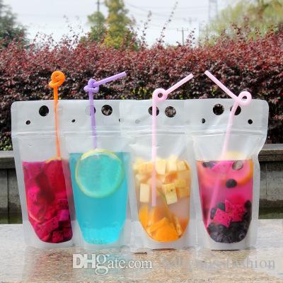 

STOCK DHL Clear Drink Pouches Bags Transparent Plastic Stand-up Drinking Bag with Straw Self-sealed Beverage Juice Milk Bag Water Bag