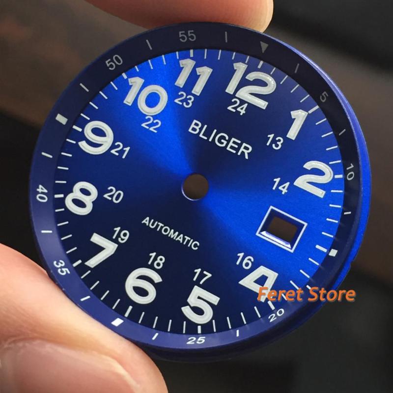 

New Bliger Top luxury 33mm Blue Luminous dial date window markings fit 2824 2836 Miyota 8215 8205 821A movement men watch