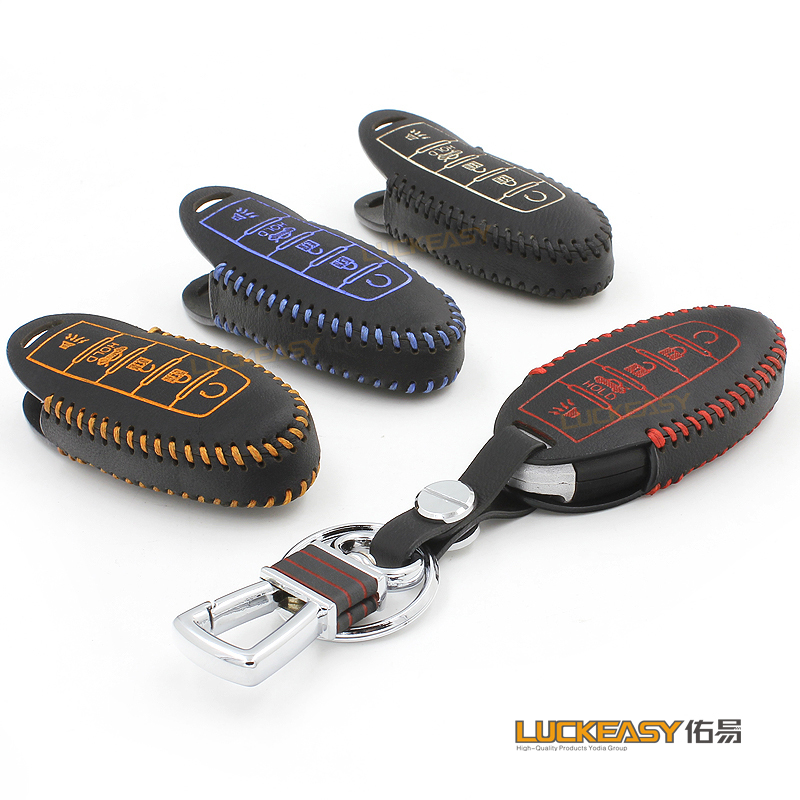 

5 buttons for infiniti/nissan jx35 2016 2017 Genuine Leather Car Key bag/case wallet holder remote key cover key2a, Sky blue