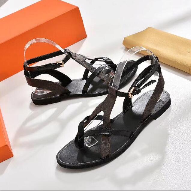 

Fashion Sexy Lady Brown Printed Canvas Leather Flat Sandals Slippers Luxury Womens Designer Sandals Summer Shoes With Box and Dust Bags, As picture