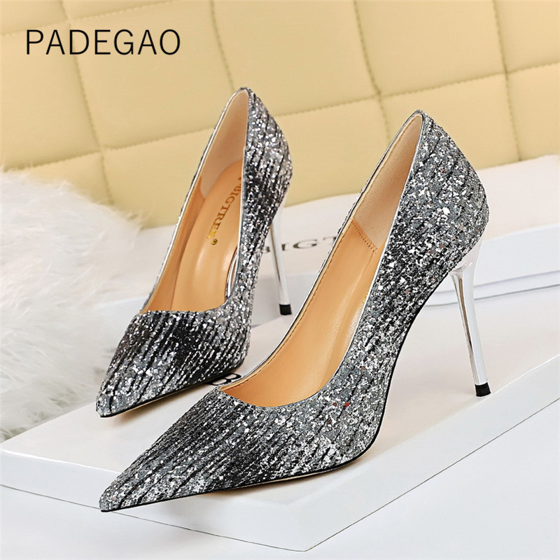 

Women Shoes 2020 Sexy Bling Elegant High Heel Fashion Party Korean Heels, Black